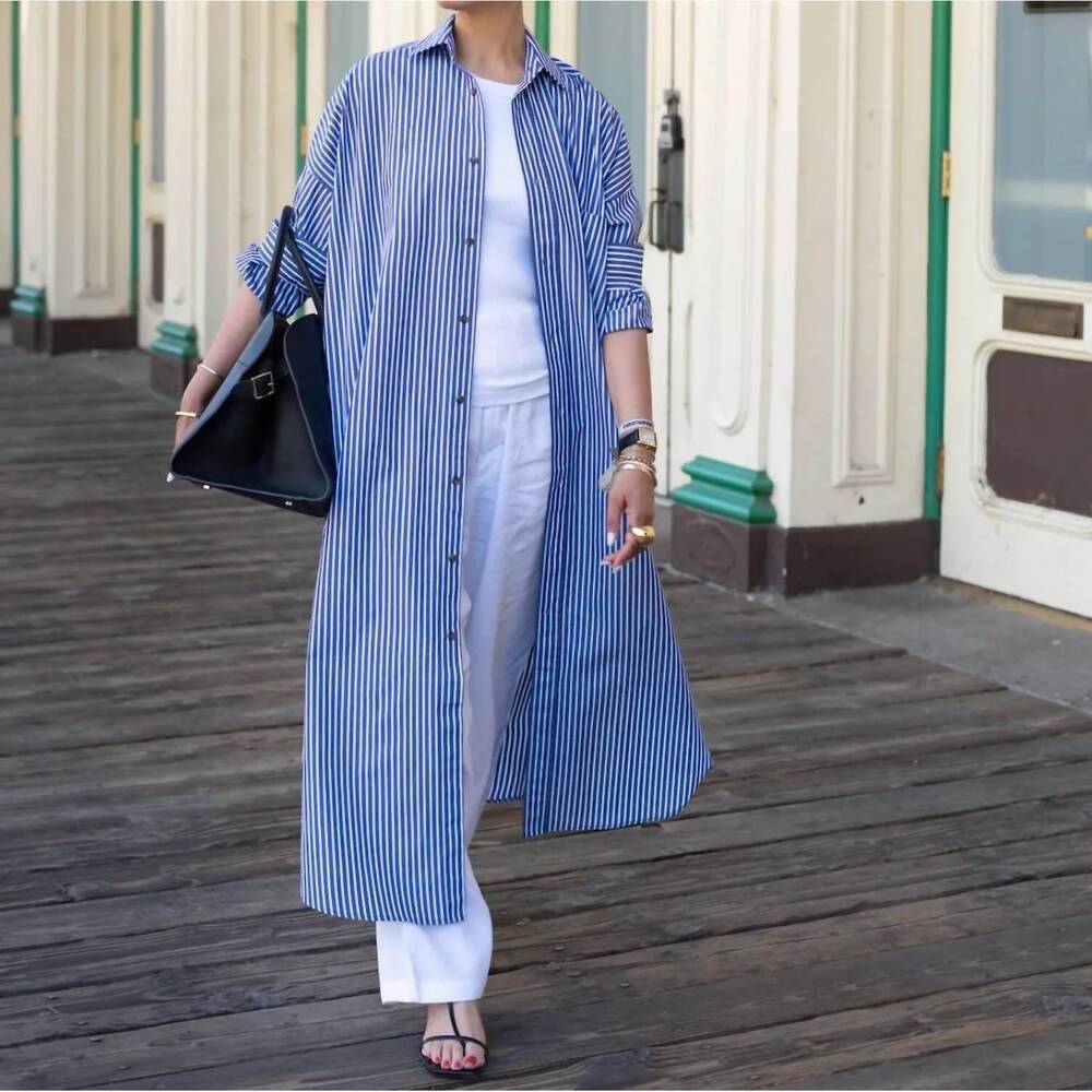 NEW MAMENE phoebe dress in navy stripe
